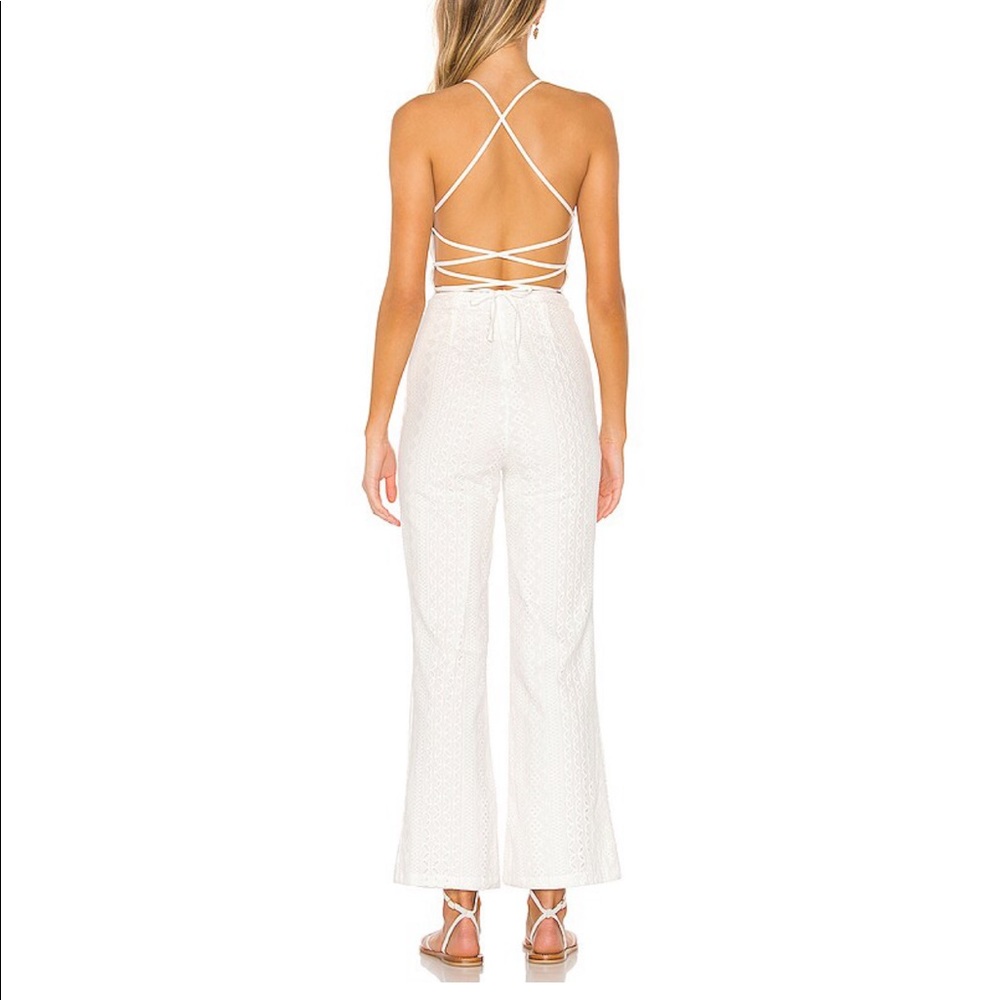 Superdown Katherine Lace Up Back Eyelit White Romper